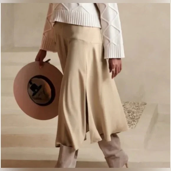 Banana Republic Cream Midi Skirt with Asymmetrical Slit size 16 - Picture 1 of 9